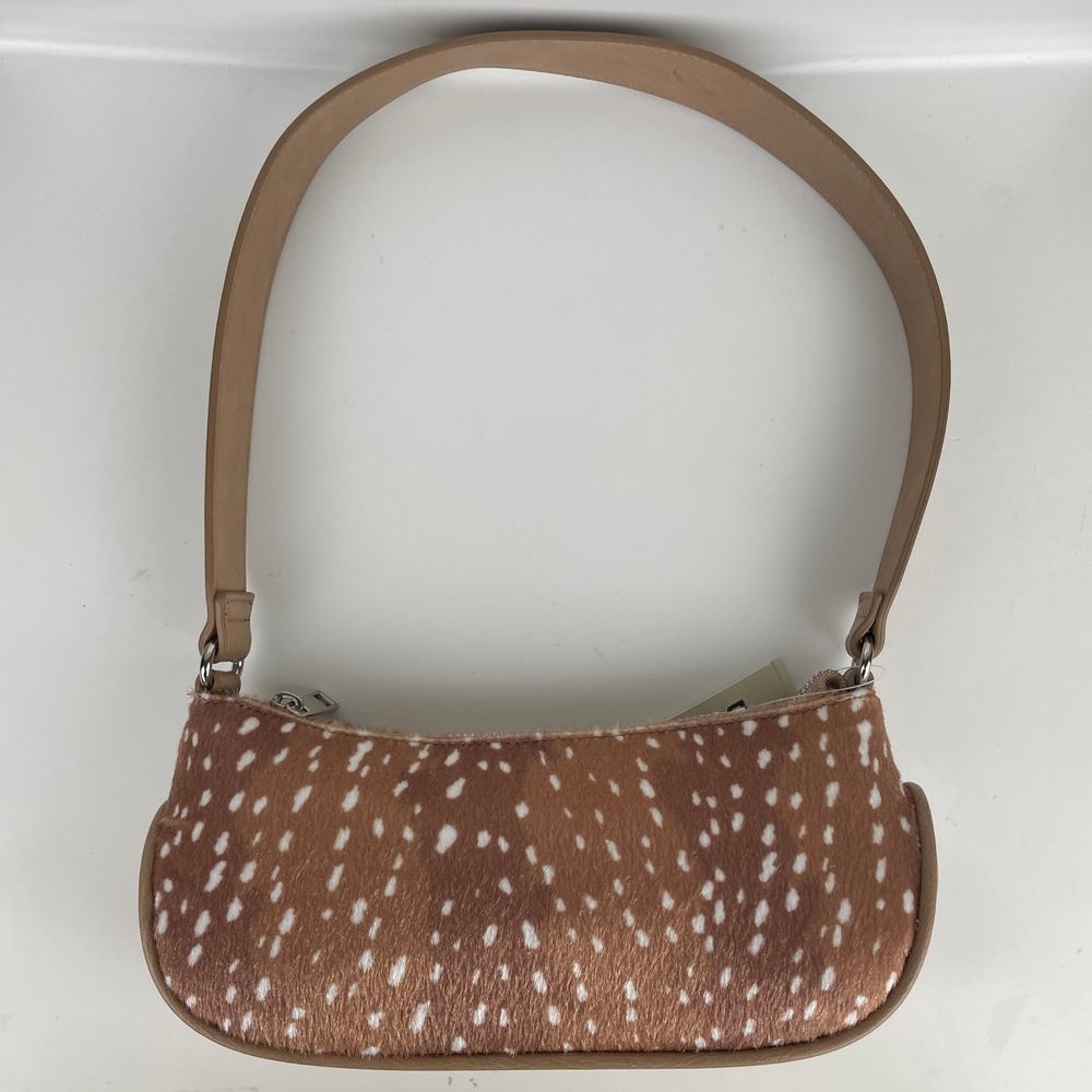 No Boundaries Spotted Deer Faux Hair Baguette Shoulder Bag Brown Bambicore NWT